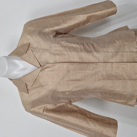 Finity Tan Quiet Luxury Cocktail 100% Silk Jacket and Dress Two Piece Set Size 8 - Picture 7 of 15